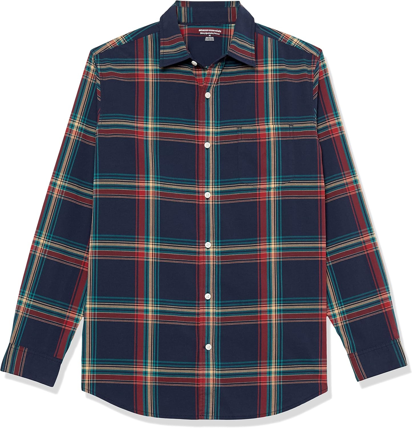 image:imageAmazon Essentials Mens LongSleeve RegularFit Stretch Poplin ShirtNavyMulticolor Plaid