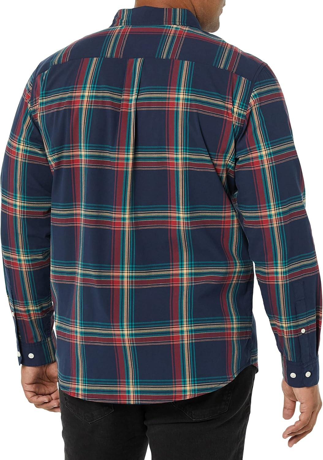 image:imageAmazon Essentials Mens LongSleeve RegularFit Stretch Poplin ShirtNavyMulticolor Plaid