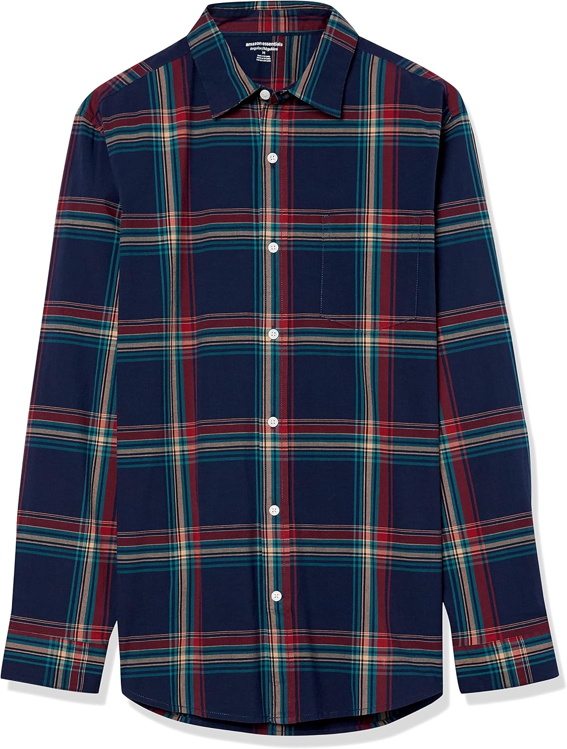 image:imageAmazon Essentials Mens LongSleeve RegularFit Stretch Poplin ShirtNavyMulticolor Plaid