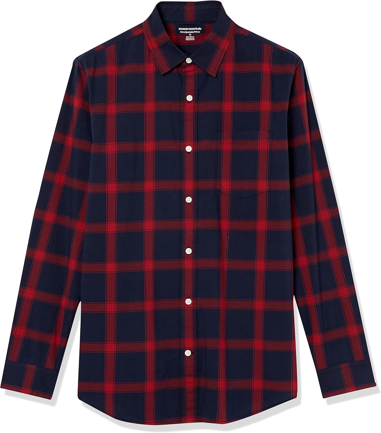 image:imageAmazon Essentials Mens LongSleeve RegularFit Stretch Poplin ShirtNavyRed Buffalo Plaid