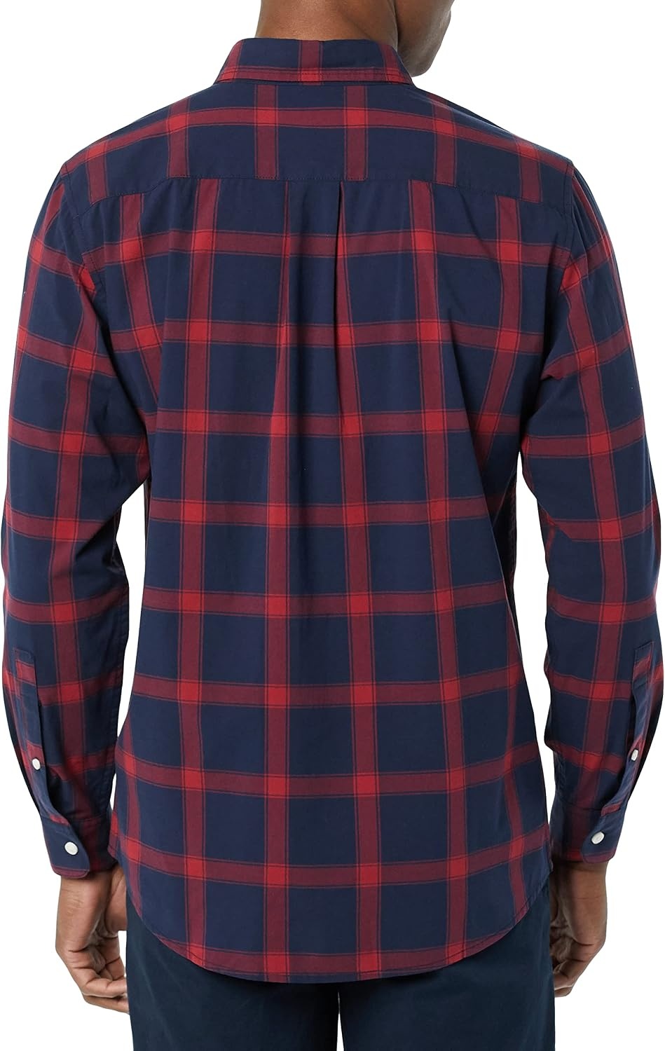 image:imageAmazon Essentials Mens LongSleeve RegularFit Stretch Poplin ShirtNavyRed Buffalo Plaid