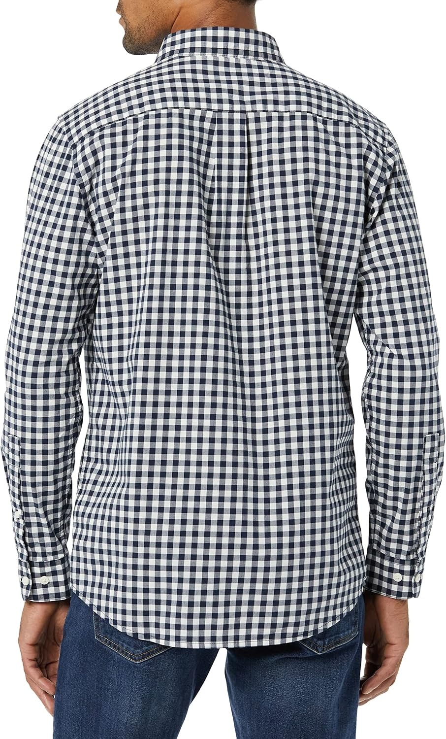 image:imageAmazon Essentials Mens LongSleeve RegularFit Stretch Poplin ShirtNavyWhite Gingham
