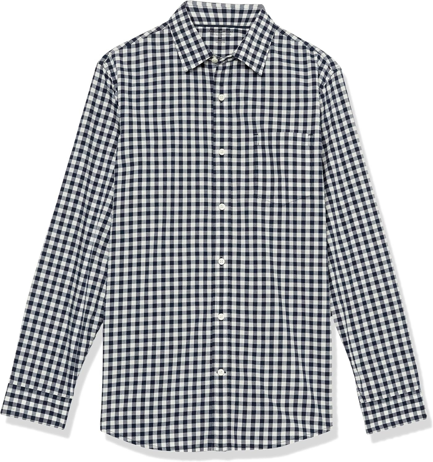 image:imageAmazon Essentials Mens LongSleeve RegularFit Stretch Poplin ShirtNavyWhite Gingham