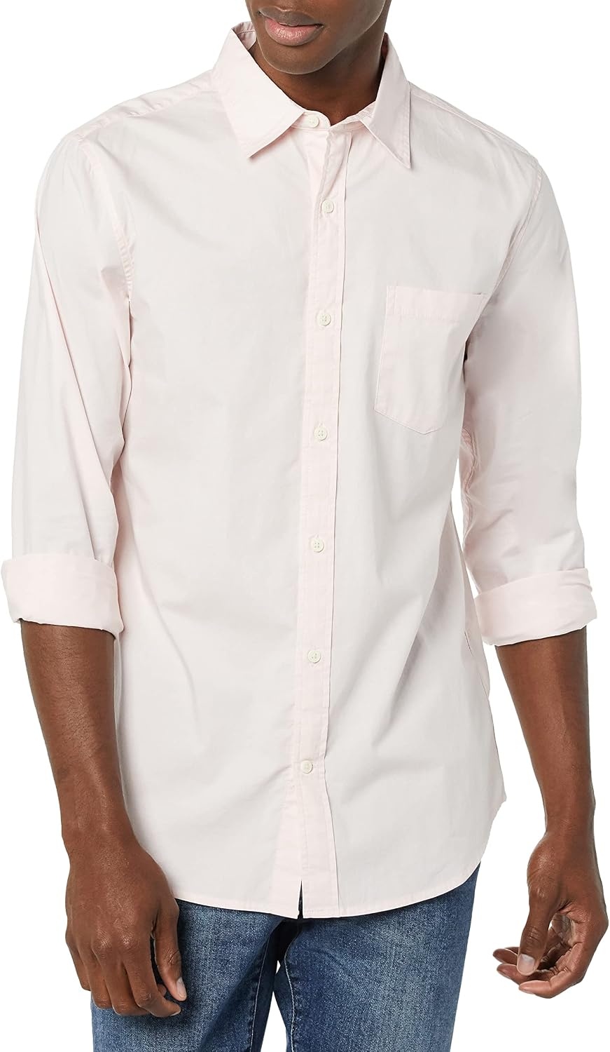 image:imageAmazon Essentials Mens LongSleeve RegularFit Stretch Poplin ShirtPink