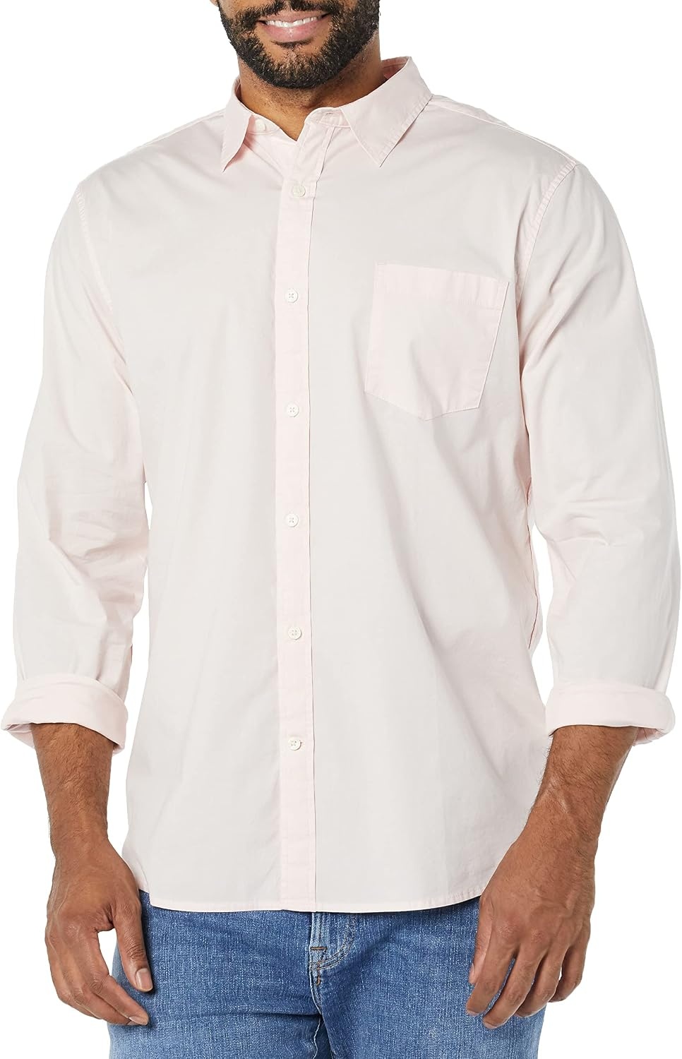 image:imageAmazon Essentials Mens LongSleeve RegularFit Stretch Poplin ShirtPink