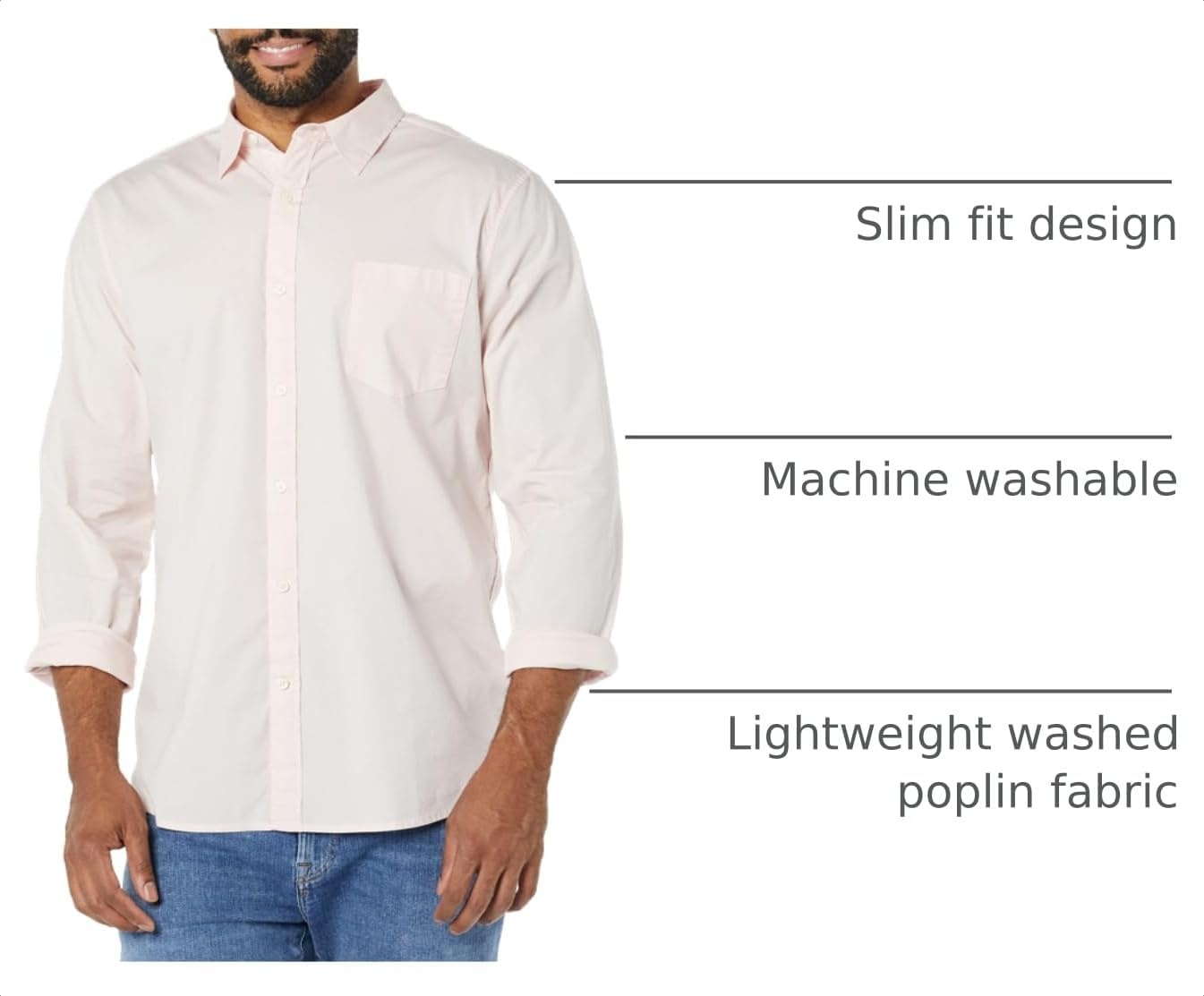 image:imageAmazon Essentials Mens LongSleeve RegularFit Stretch Poplin ShirtPink