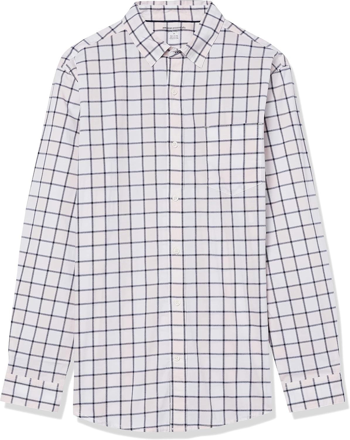 image:imageAmazon Essentials Mens LongSleeve RegularFit Stretch Poplin ShirtPinkWhite Buffalo Plaid