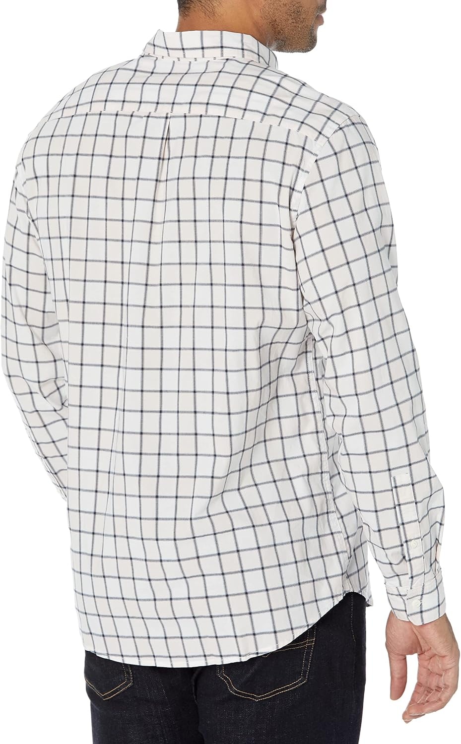 image:imageAmazon Essentials Mens LongSleeve RegularFit Stretch Poplin ShirtPinkWhite Buffalo Plaid