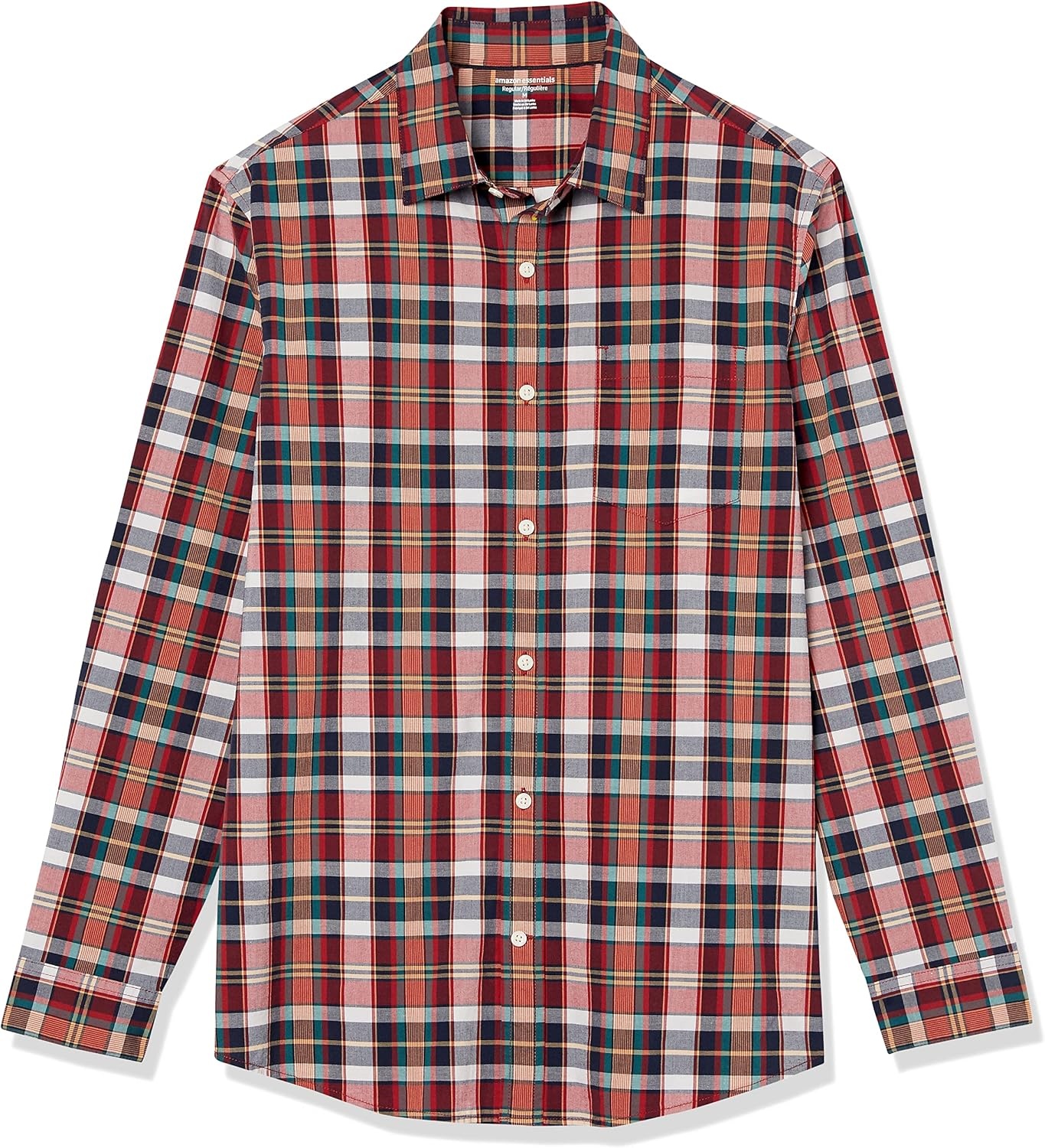 image:imageAmazon Essentials Mens LongSleeve RegularFit Stretch Poplin ShirtRedMulticolor Plaid