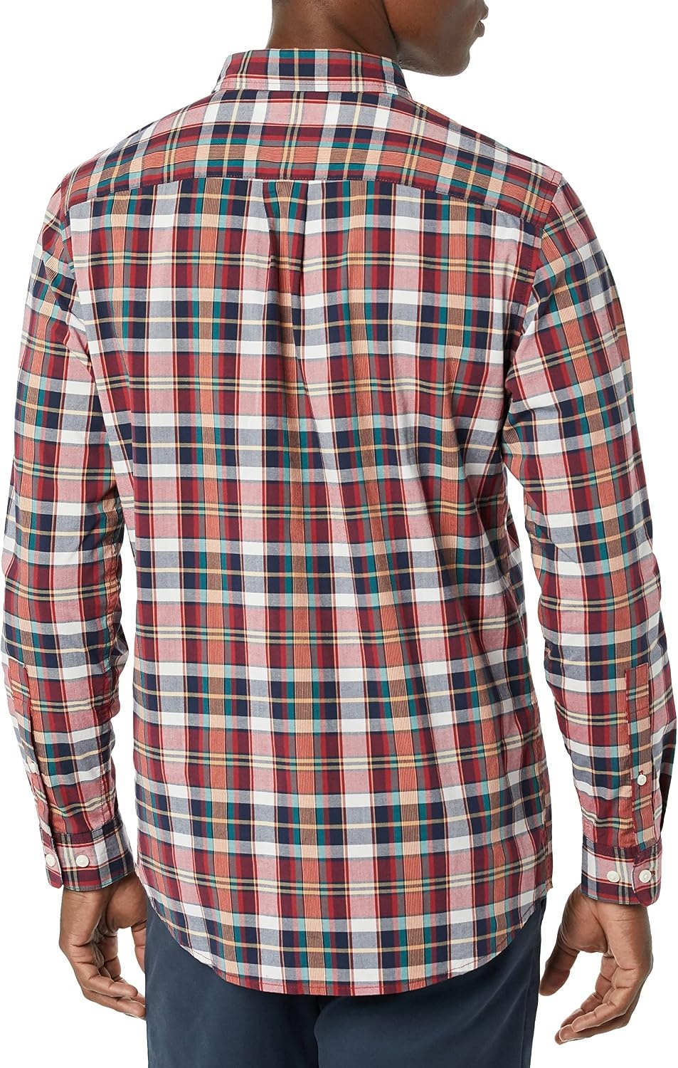 image:imageAmazon Essentials Mens LongSleeve RegularFit Stretch Poplin ShirtRedMulticolor Plaid