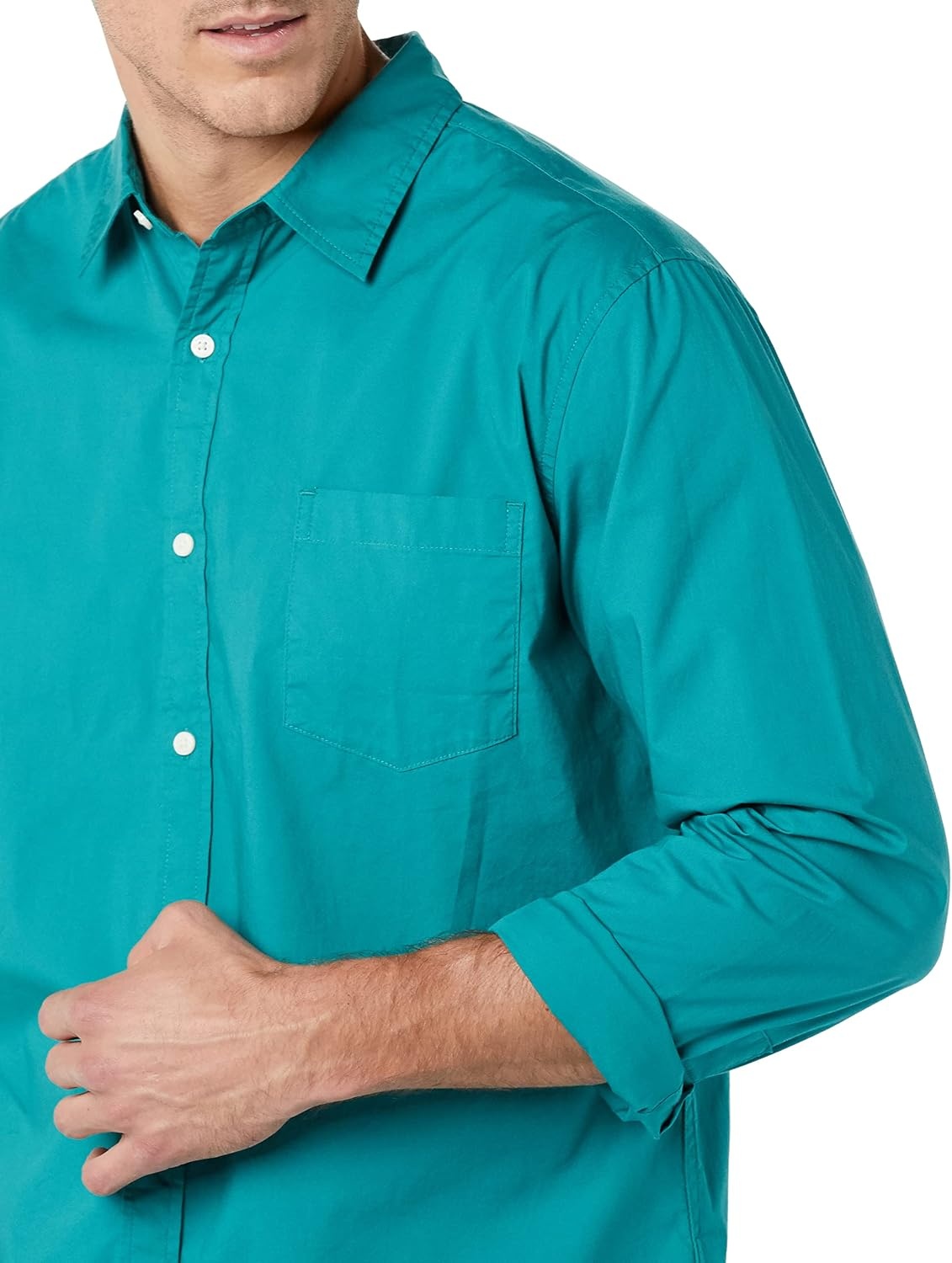 image:imageAmazon Essentials Mens LongSleeve RegularFit Stretch Poplin ShirtTeal