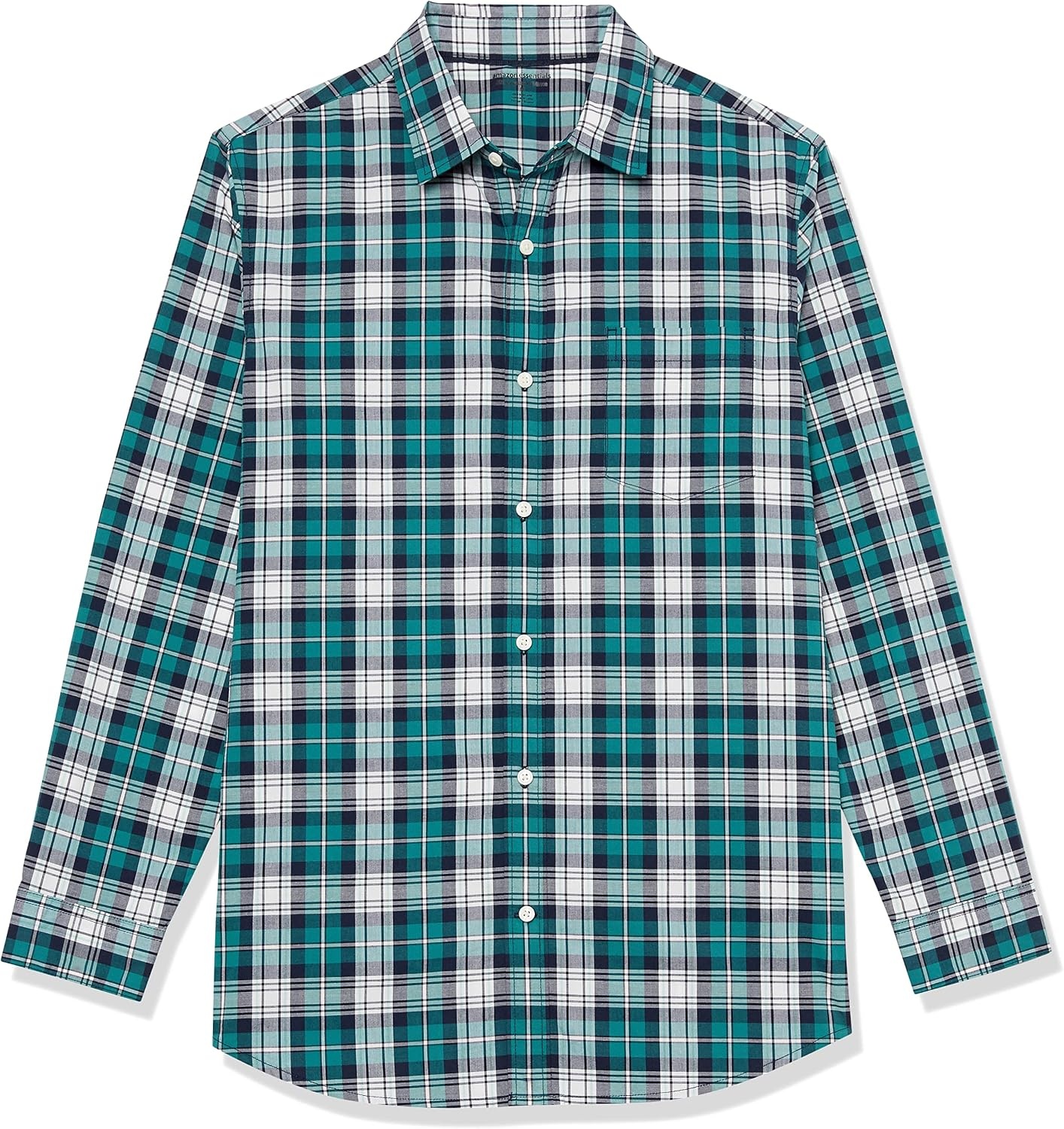 image:imageAmazon Essentials Mens LongSleeve RegularFit Stretch Poplin ShirtTealWhite Plaid