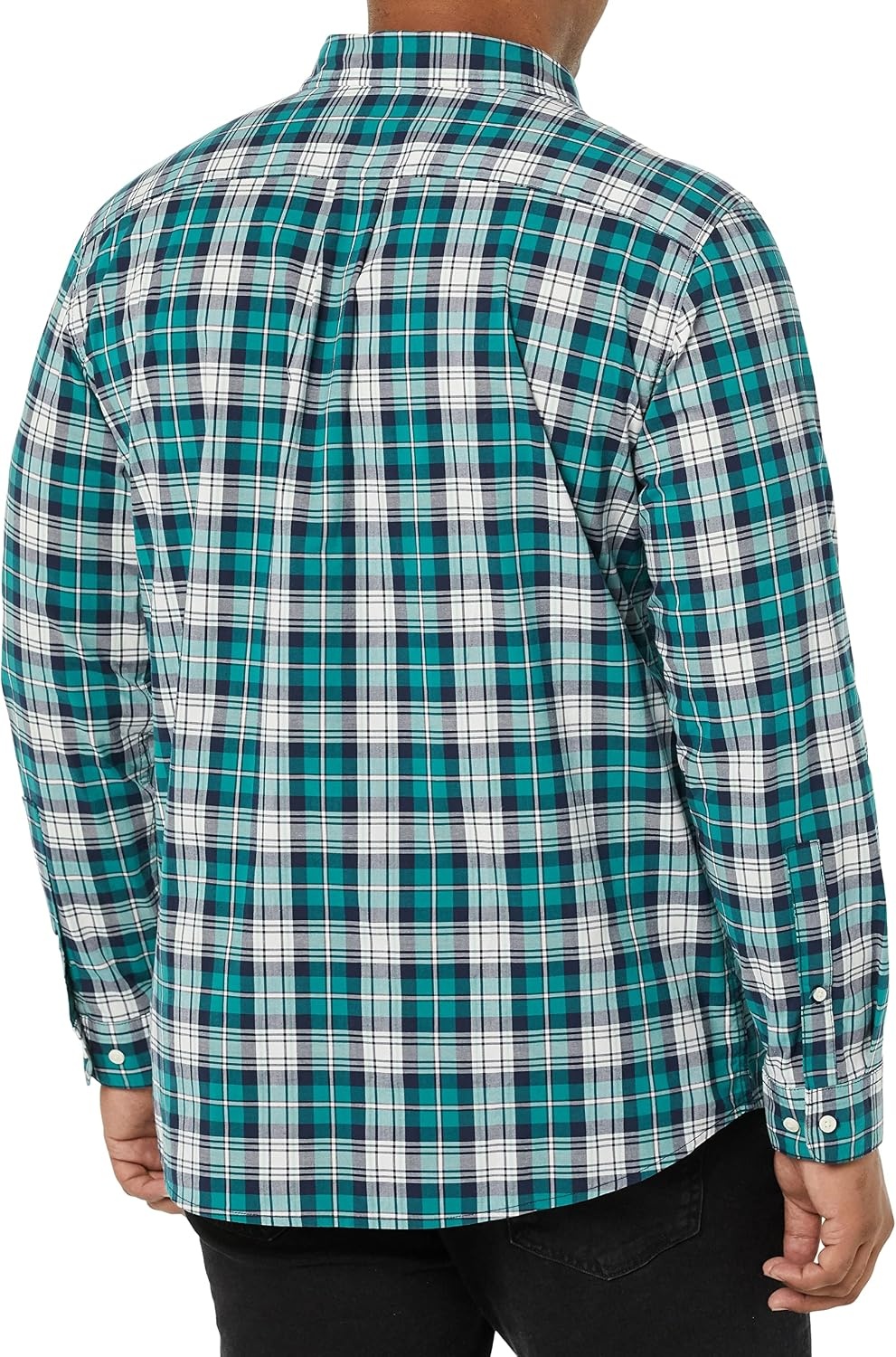 image:imageAmazon Essentials Mens LongSleeve RegularFit Stretch Poplin ShirtTealWhite Plaid
