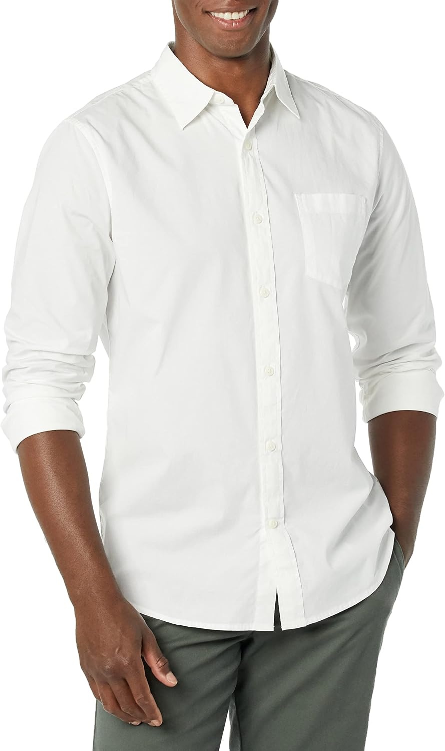 image:imageAmazon Essentials Mens LongSleeve RegularFit Stretch Poplin ShirtWhite