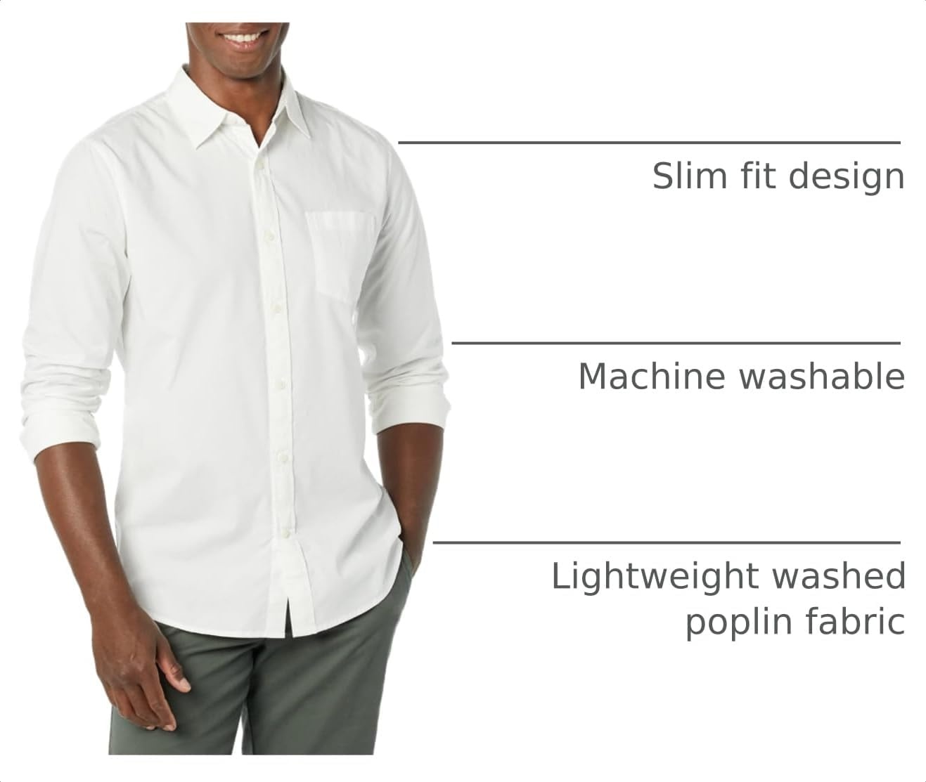 image:imageAmazon Essentials Mens LongSleeve RegularFit Stretch Poplin ShirtWhite