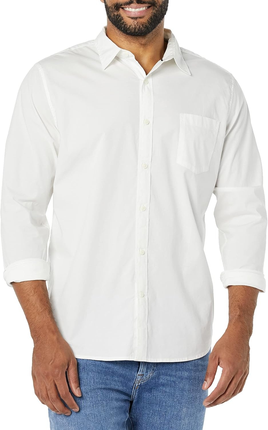 image:imageAmazon Essentials Mens LongSleeve RegularFit Stretch Poplin ShirtWhite