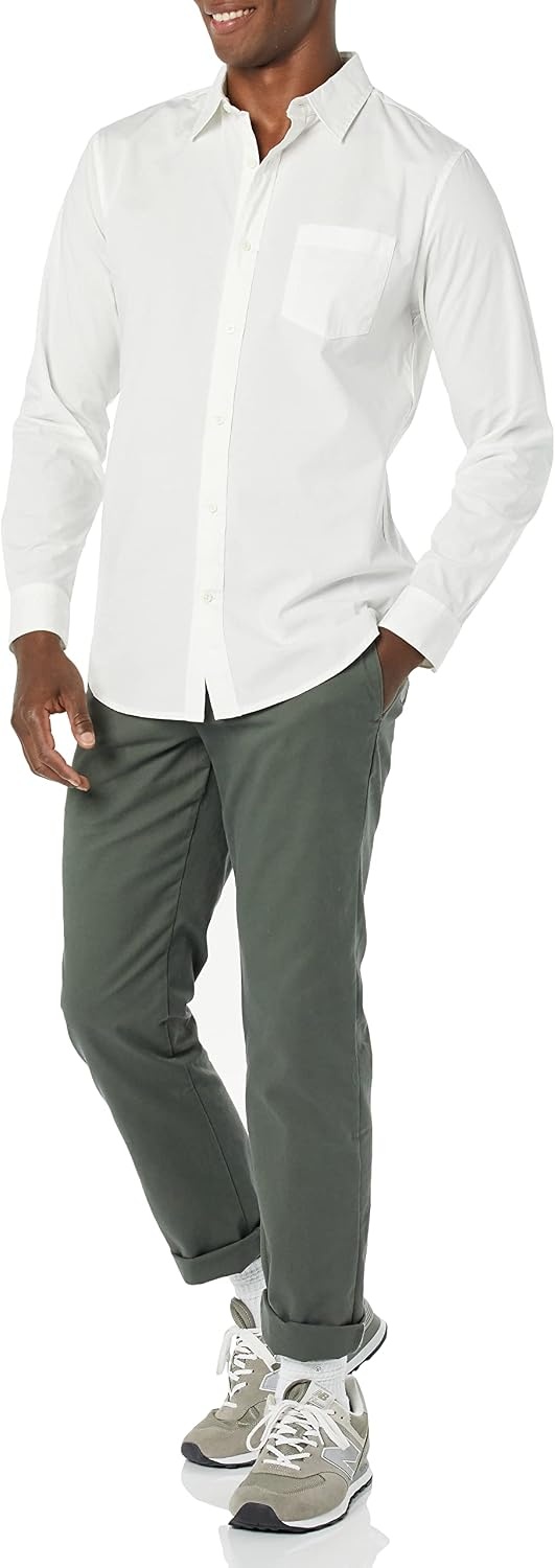 image:imageAmazon Essentials Mens LongSleeve RegularFit Stretch Poplin ShirtWhite