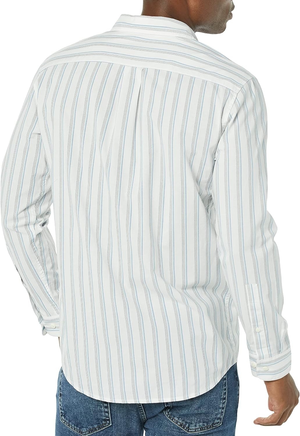 image:imageAmazon Essentials Mens LongSleeve RegularFit Stretch Poplin ShirtWhiteMulticolor Stripe