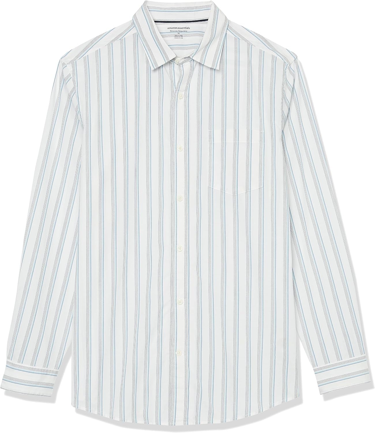 image:imageAmazon Essentials Mens LongSleeve RegularFit Stretch Poplin ShirtWhiteMulticolor Stripe