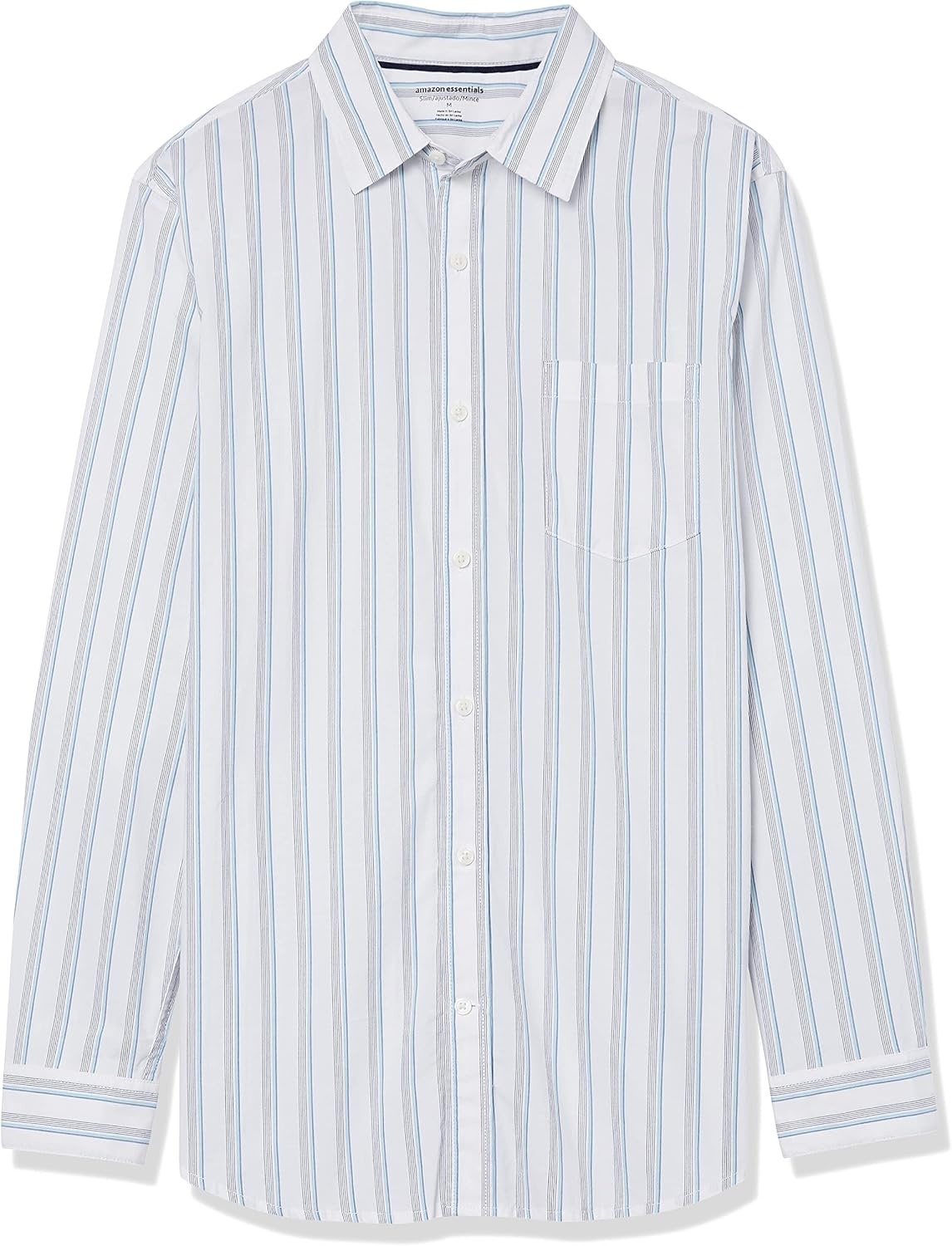 image:imageAmazon Essentials Mens LongSleeve RegularFit Stretch Poplin ShirtWhiteMulticolor Stripe