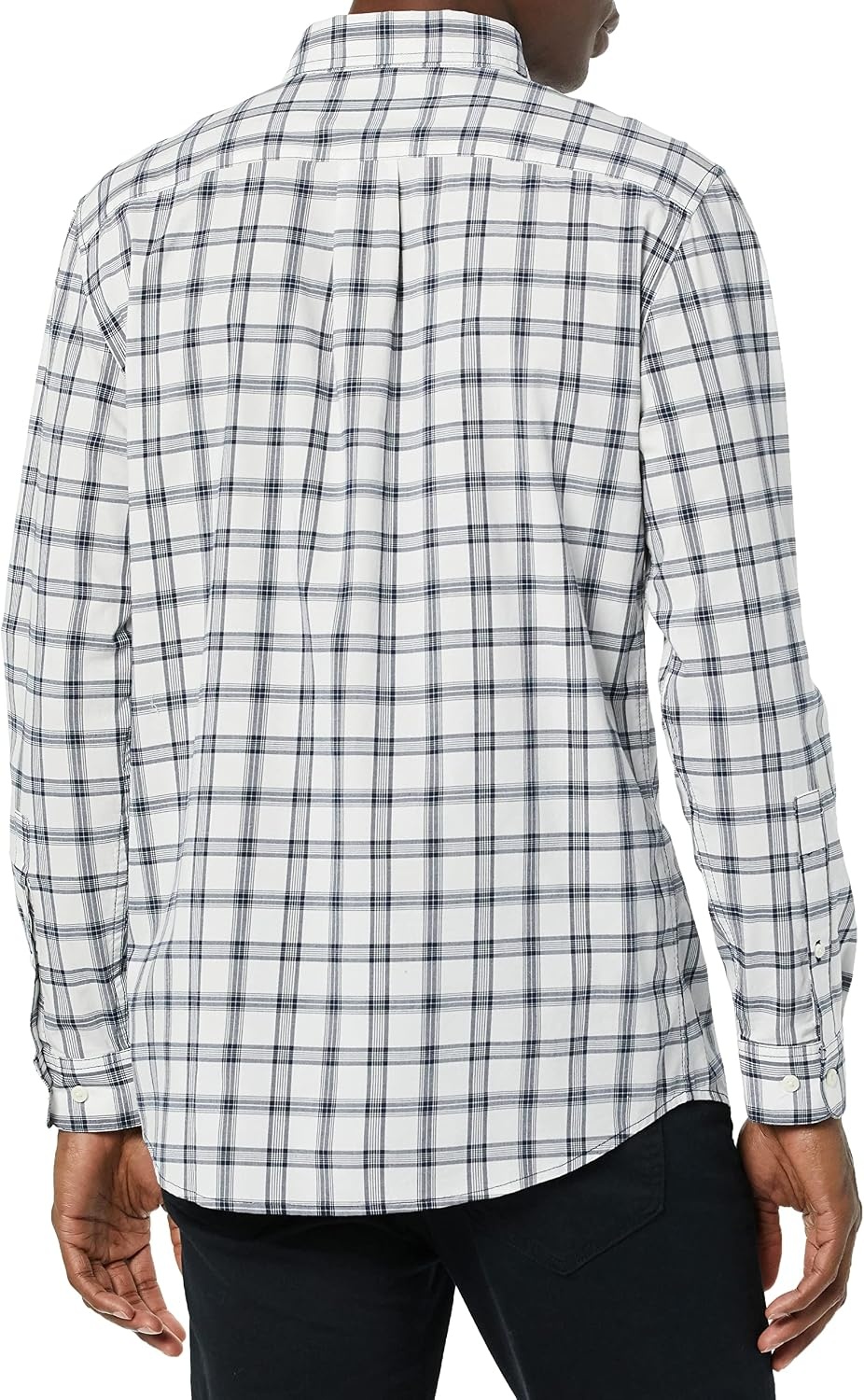 image:imageAmazon Essentials Mens LongSleeve RegularFit Stretch Poplin ShirtWhiteNavy Plaid