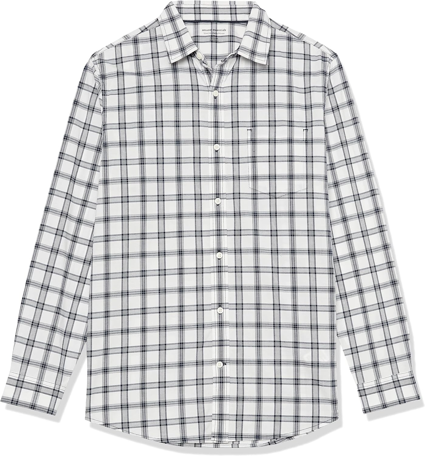 image:imageAmazon Essentials Mens LongSleeve RegularFit Stretch Poplin ShirtWhiteNavy Plaid