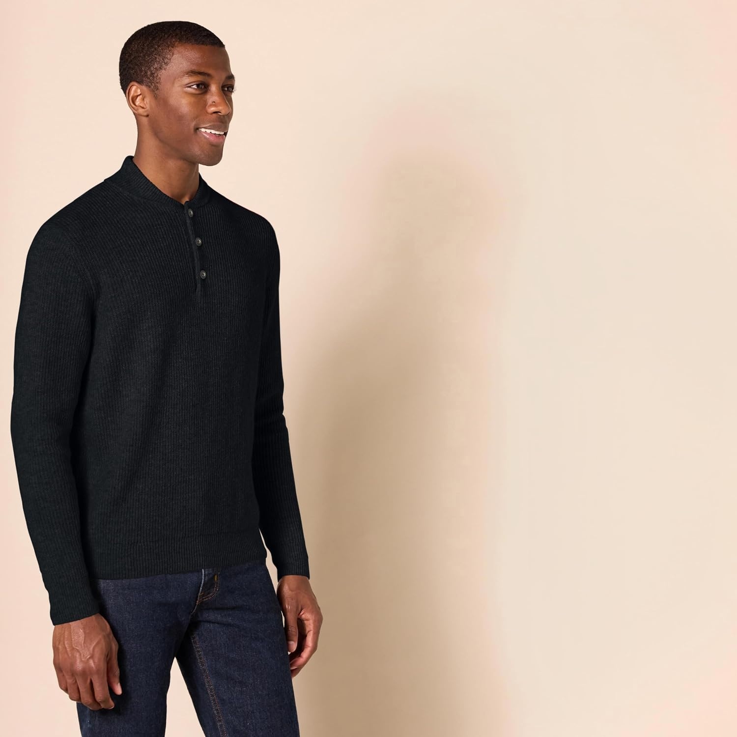 image:imageAmazon Essentials Mens LongSleeve Soft Touch Cotton Blend Henley SweaterBlack