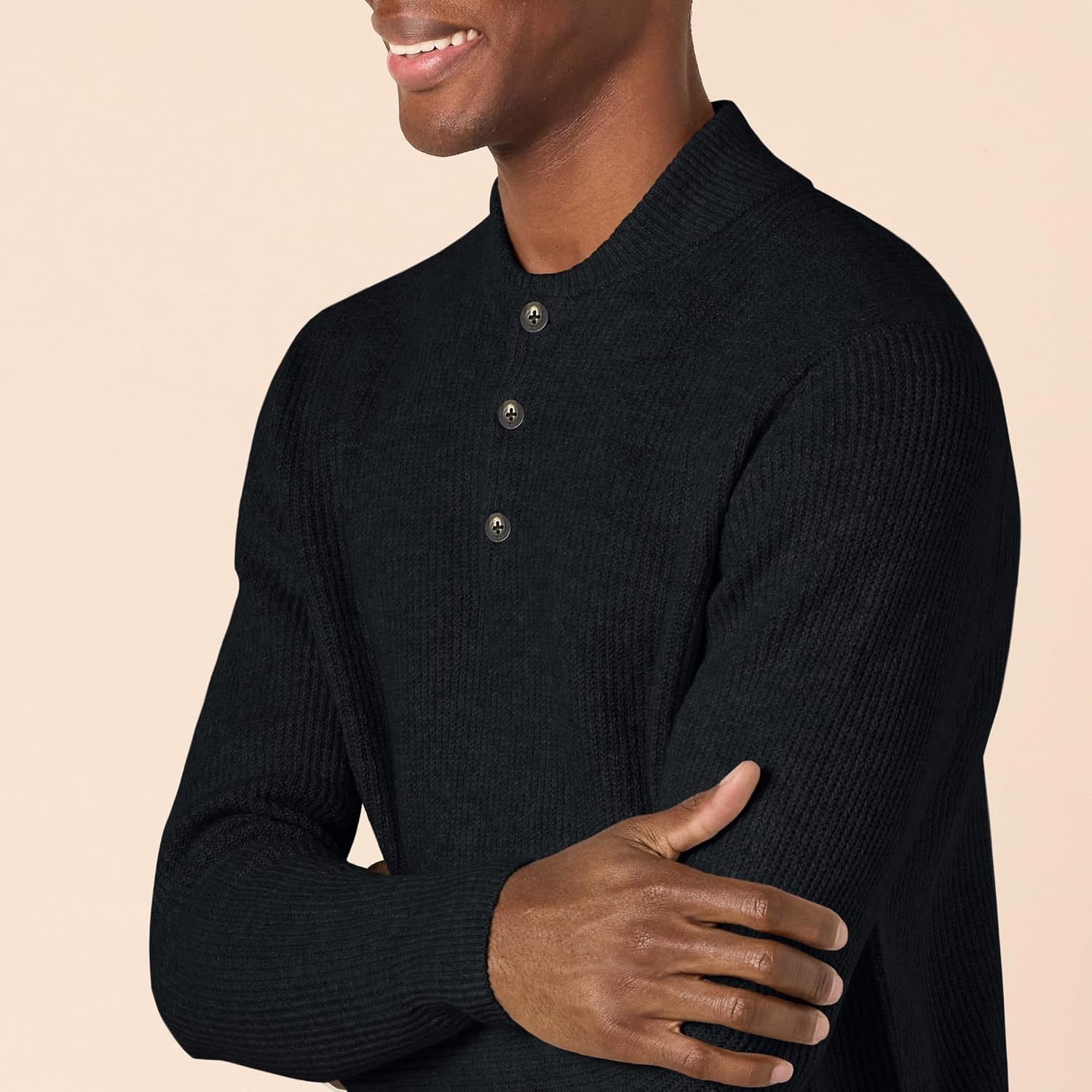 image:imageAmazon Essentials Mens LongSleeve Soft Touch Cotton Blend Henley SweaterBlack