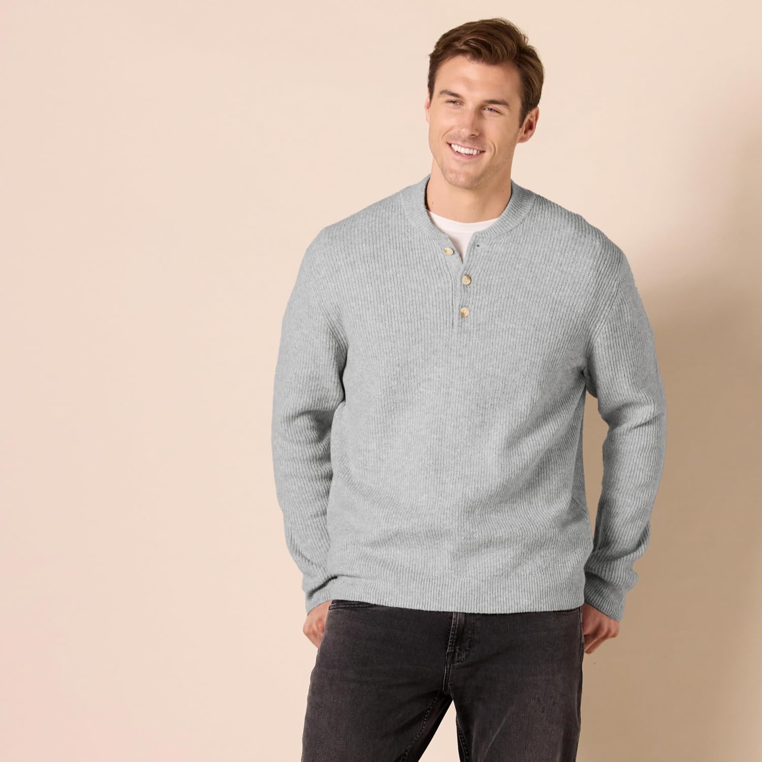 image:imageAmazon Essentials Mens LongSleeve Soft Touch Cotton Blend Henley SweaterMedium Grey Heather