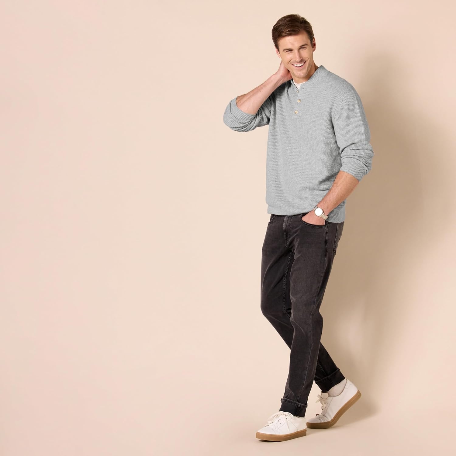 image:imageAmazon Essentials Mens LongSleeve Soft Touch Cotton Blend Henley SweaterMedium Grey Heather