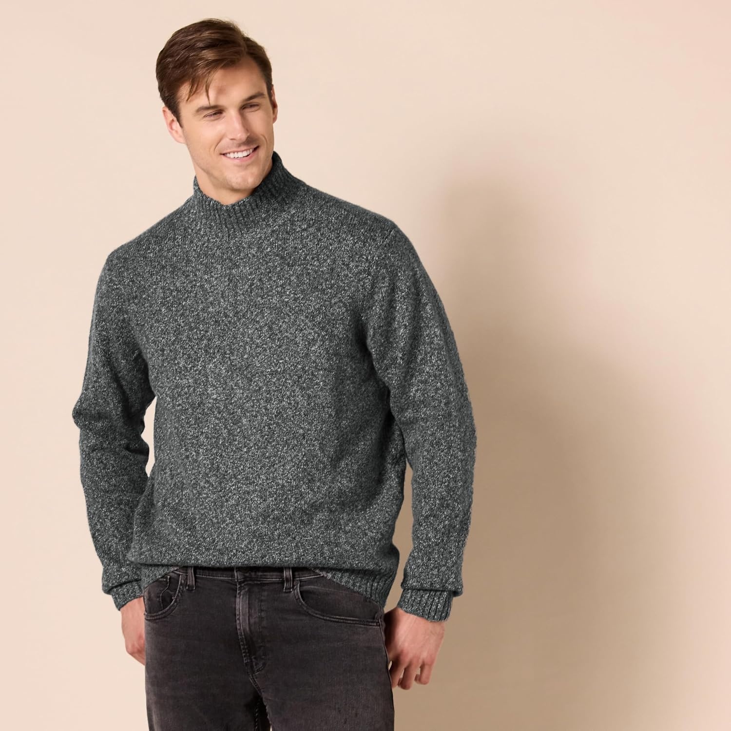 image:imageAmazon Essentials Mens LongSleeve Soft Touch Cotton Blend Turtleneck SweaterCharcoal Marl