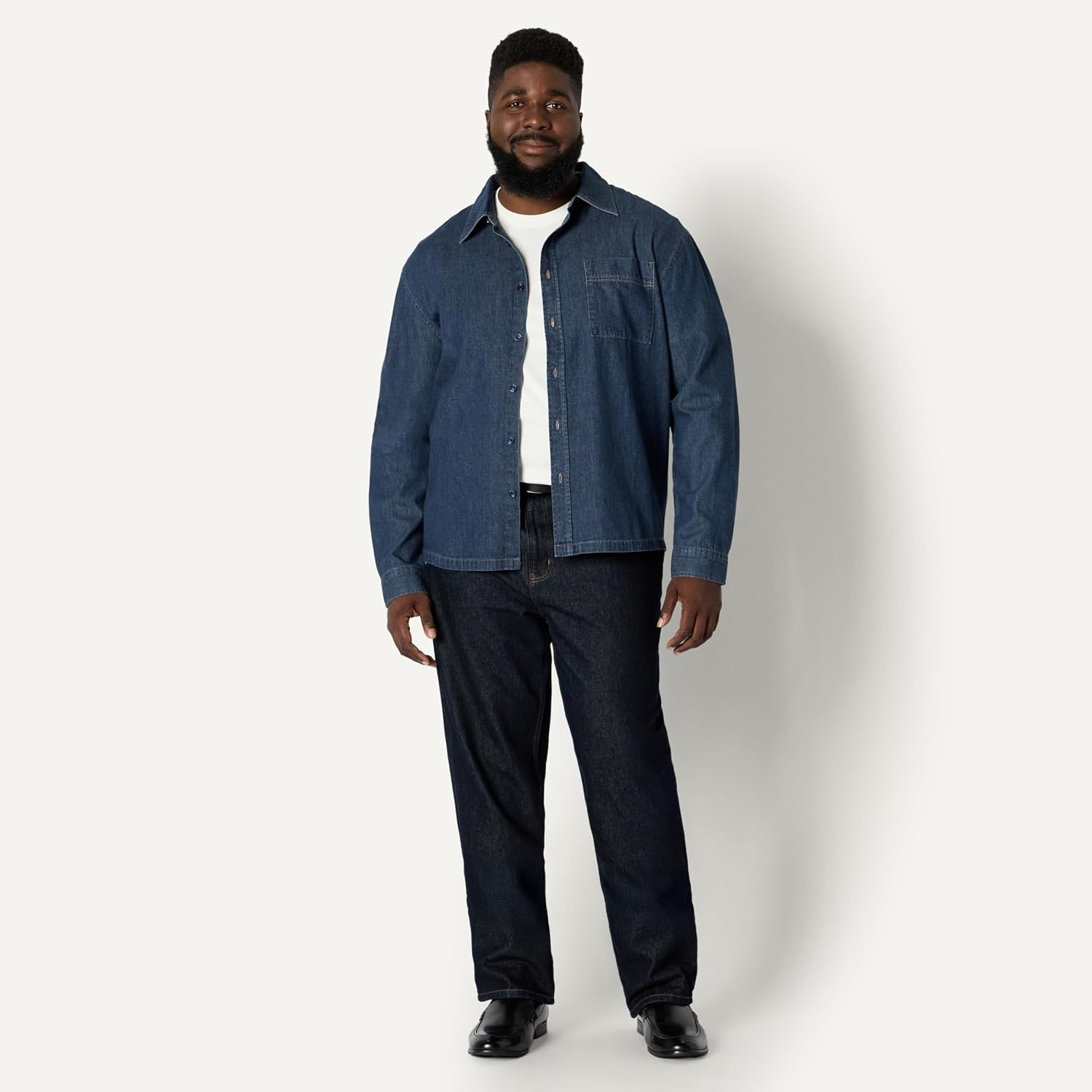 image:imageAmazon Essentials Mens Modern OversizedFit Denim ButtonDown Shirt Button FrontMedium Blue Vintage