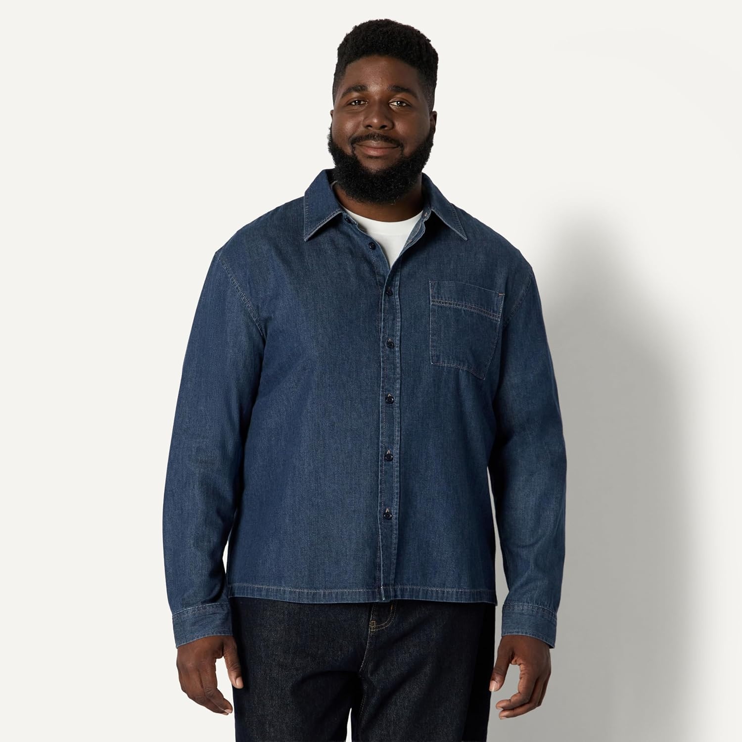 image:imageAmazon Essentials Mens Modern OversizedFit Denim ButtonDown Shirt Button FrontMedium Blue Vintage