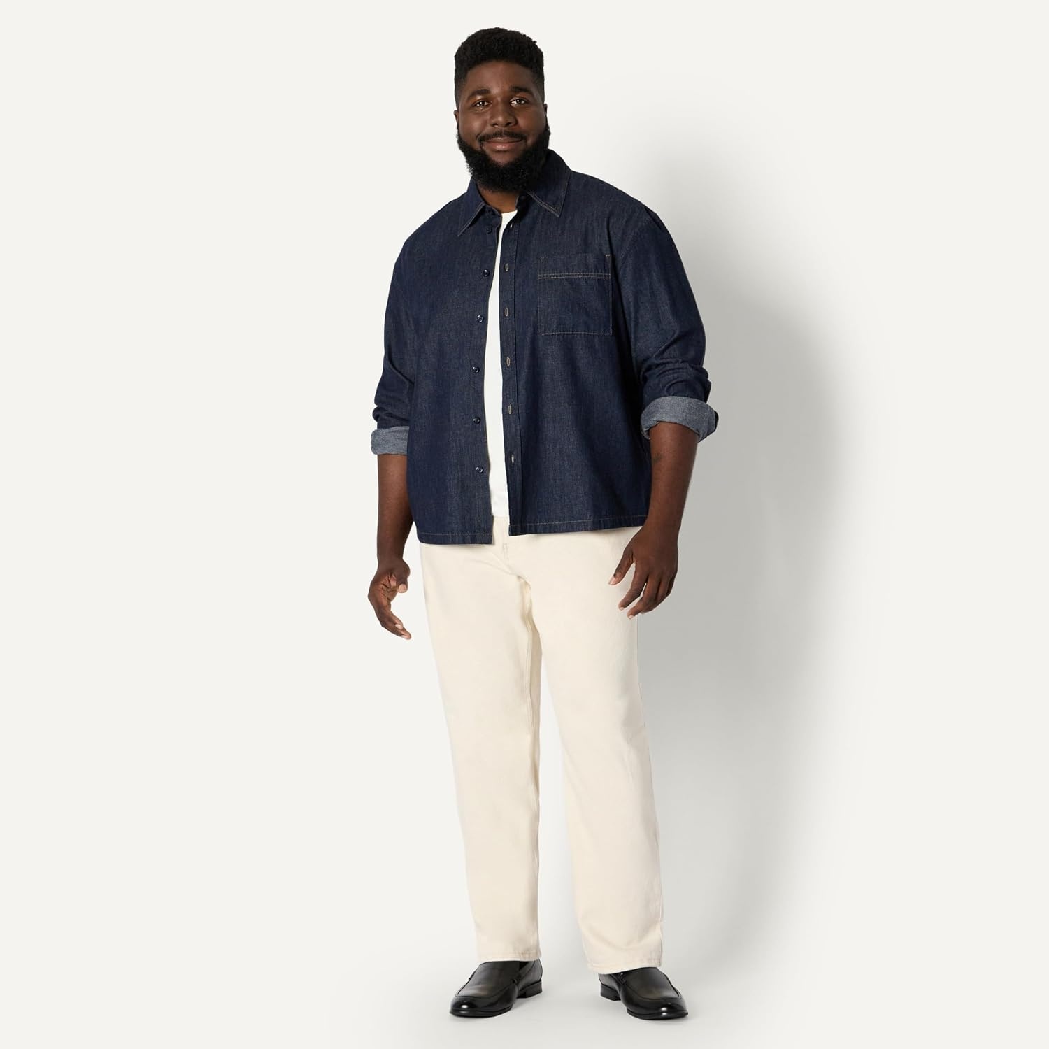 image:imageAmazon Essentials Mens Modern OversizedFit Denim ButtonDown Shirt Button FrontRinse