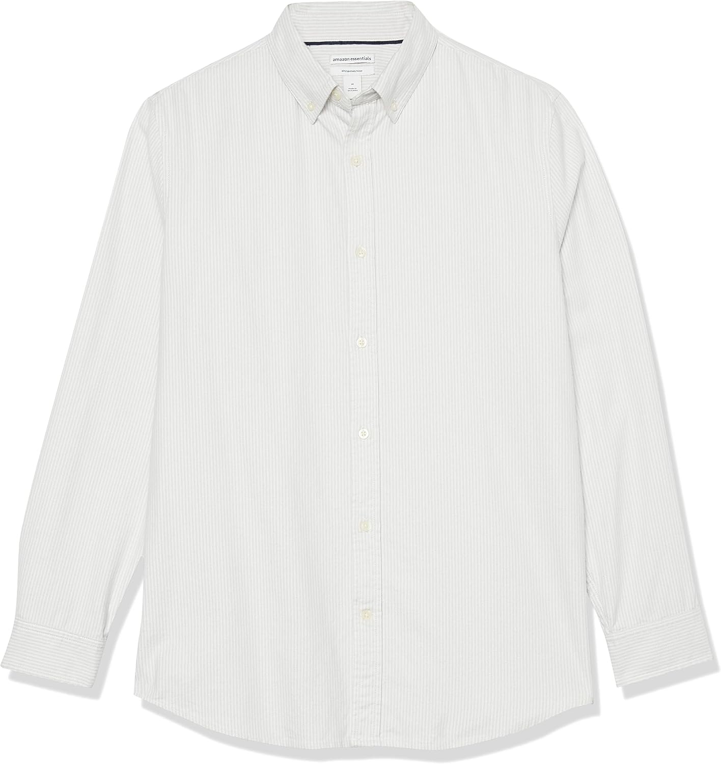 image:imageAmazon Essentials Mens Oxford Shirt SlimFit Stretch LongSleeve Button UpLight Grey Vertical Stripe