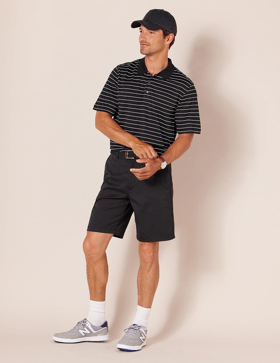 image:imageAmazon Essentials Mens Regular Fit Golf Polo Shirt MoistureWicking Quick Dry Recycled Polyester Short SleeveAnthracite Polo Stripe