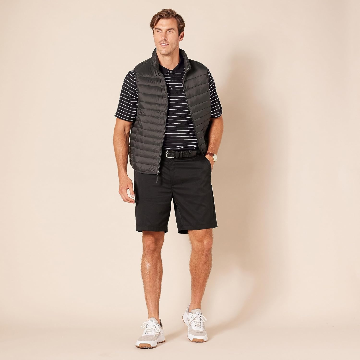 image:imageAmazon Essentials Mens Regular Fit Golf Polo Shirt MoistureWicking Quick Dry Recycled Polyester Short SleeveAnthracite Polo Stripe