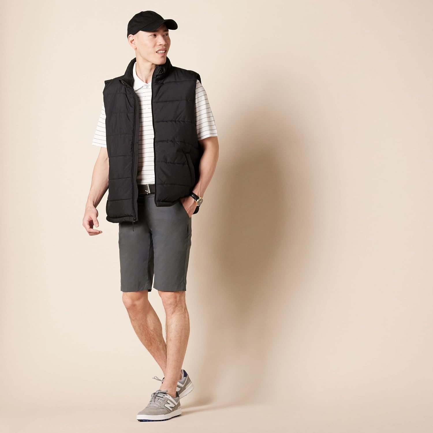 image:imageAmazon Essentials Mens Regular Fit Golf Polo Shirt MoistureWicking Quick Dry Recycled Polyester Short SleeveBlack White Thin Stripe