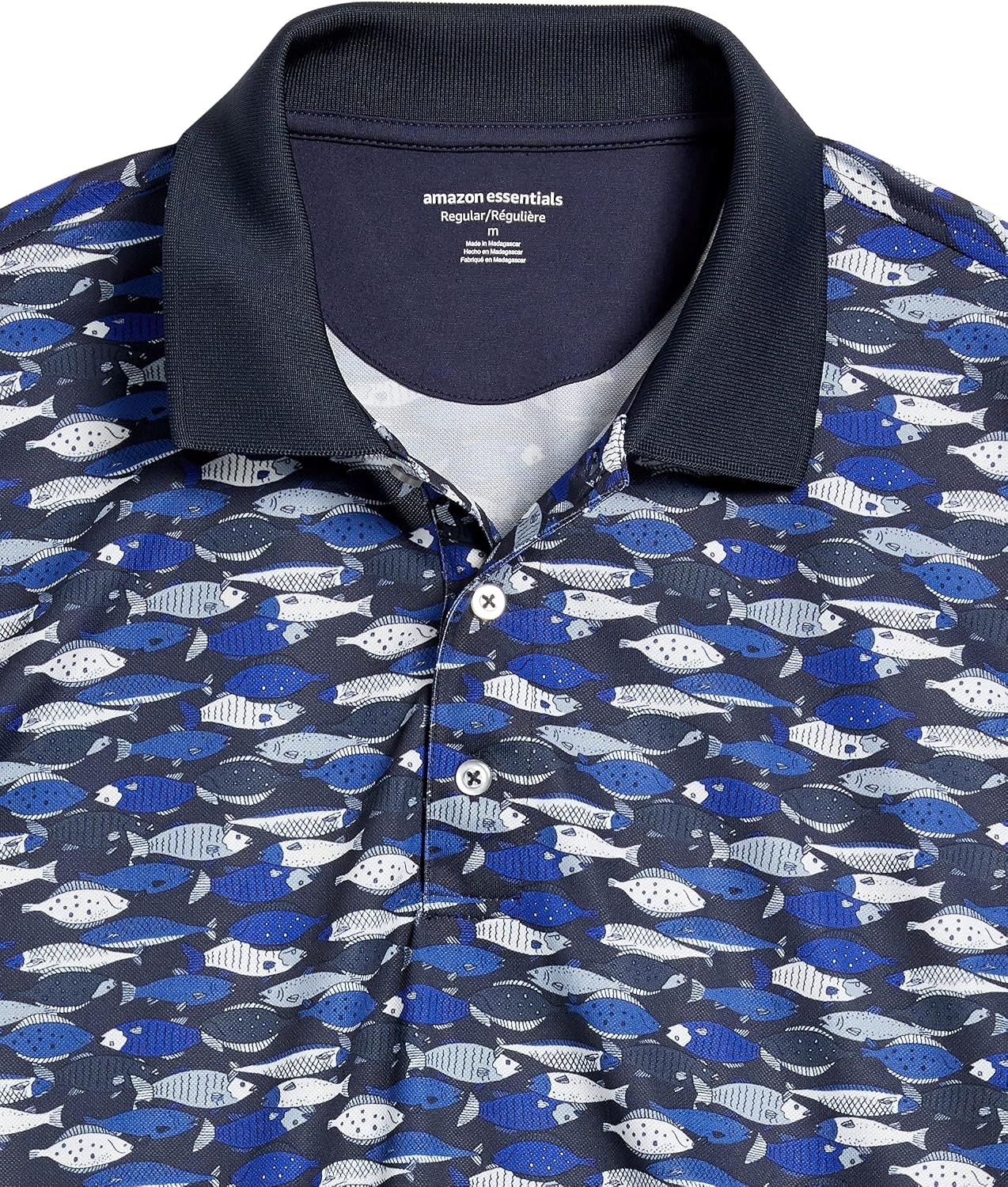 image:imageAmazon Essentials Mens Regular Fit Golf Polo Shirt MoistureWicking Quick Dry Recycled Polyester Short SleeveBlue Fish