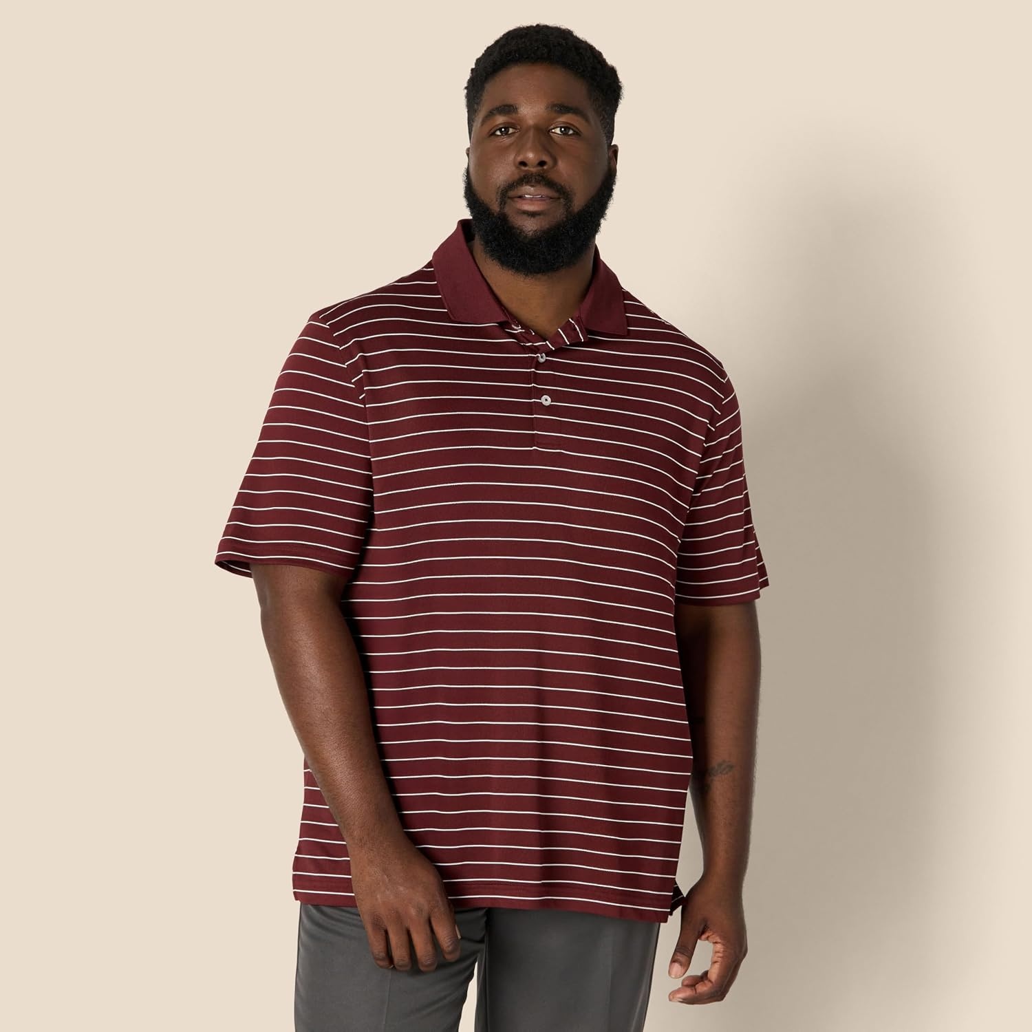 image:imageAmazon Essentials Mens Regular Fit Golf Polo Shirt MoistureWicking Quick Dry Recycled Polyester Short SleeveDark Burgundy