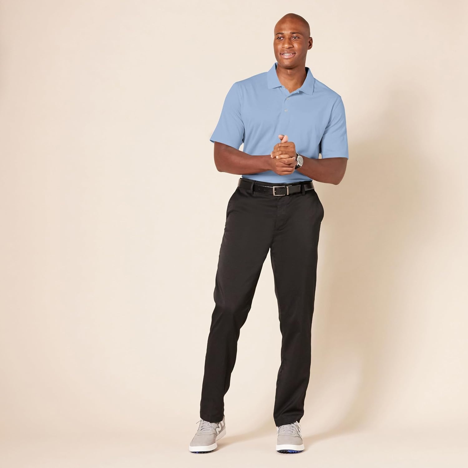 image:imageAmazon Essentials Mens Regular Fit Golf Polo Shirt MoistureWicking Quick Dry Recycled Polyester Short SleeveLight Blue