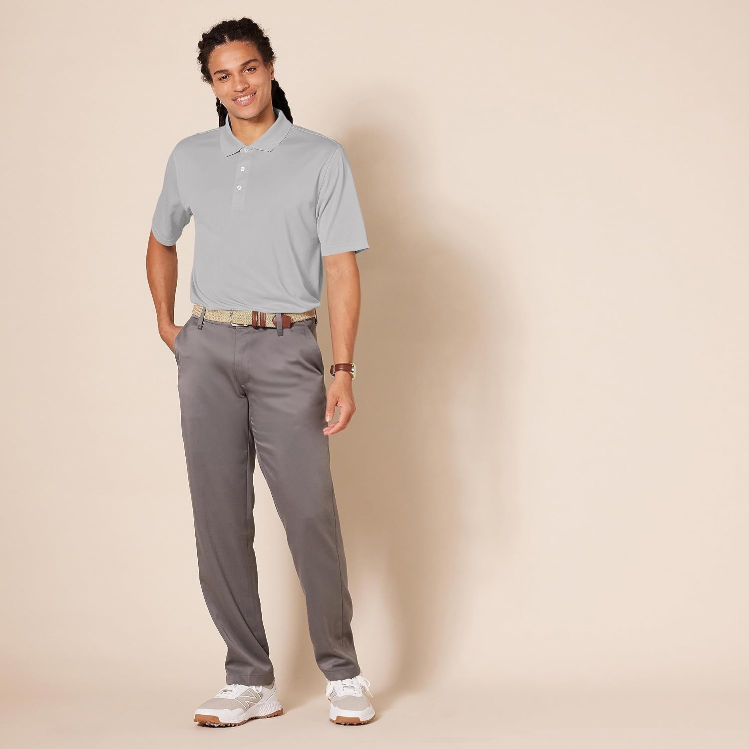 image:imageAmazon Essentials Mens Regular Fit Golf Polo Shirt MoistureWicking Quick Dry Recycled Polyester Short SleeveLight Grey Heather