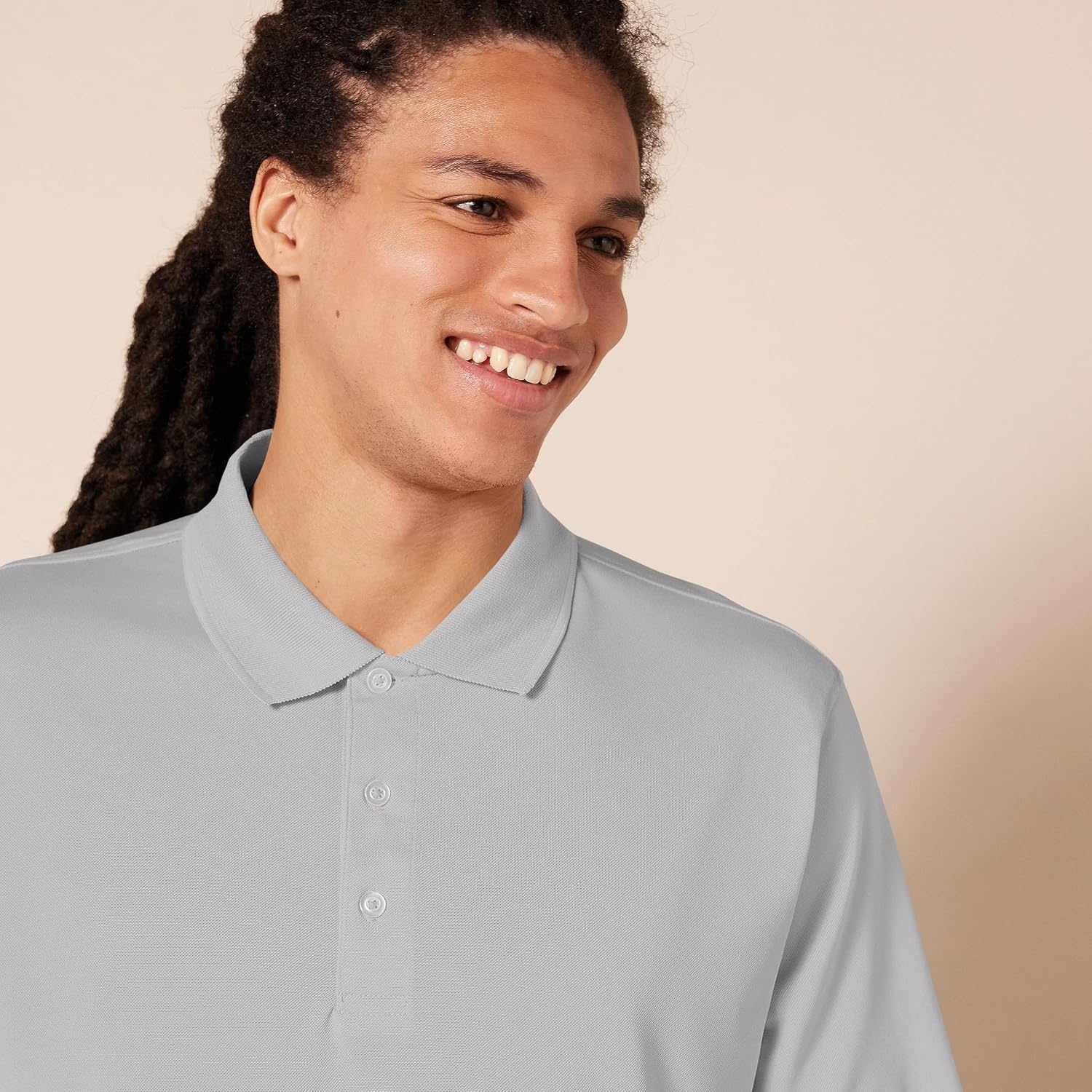 image:imageAmazon Essentials Mens Regular Fit Golf Polo Shirt MoistureWicking Quick Dry Recycled Polyester Short SleeveLight Grey Heather