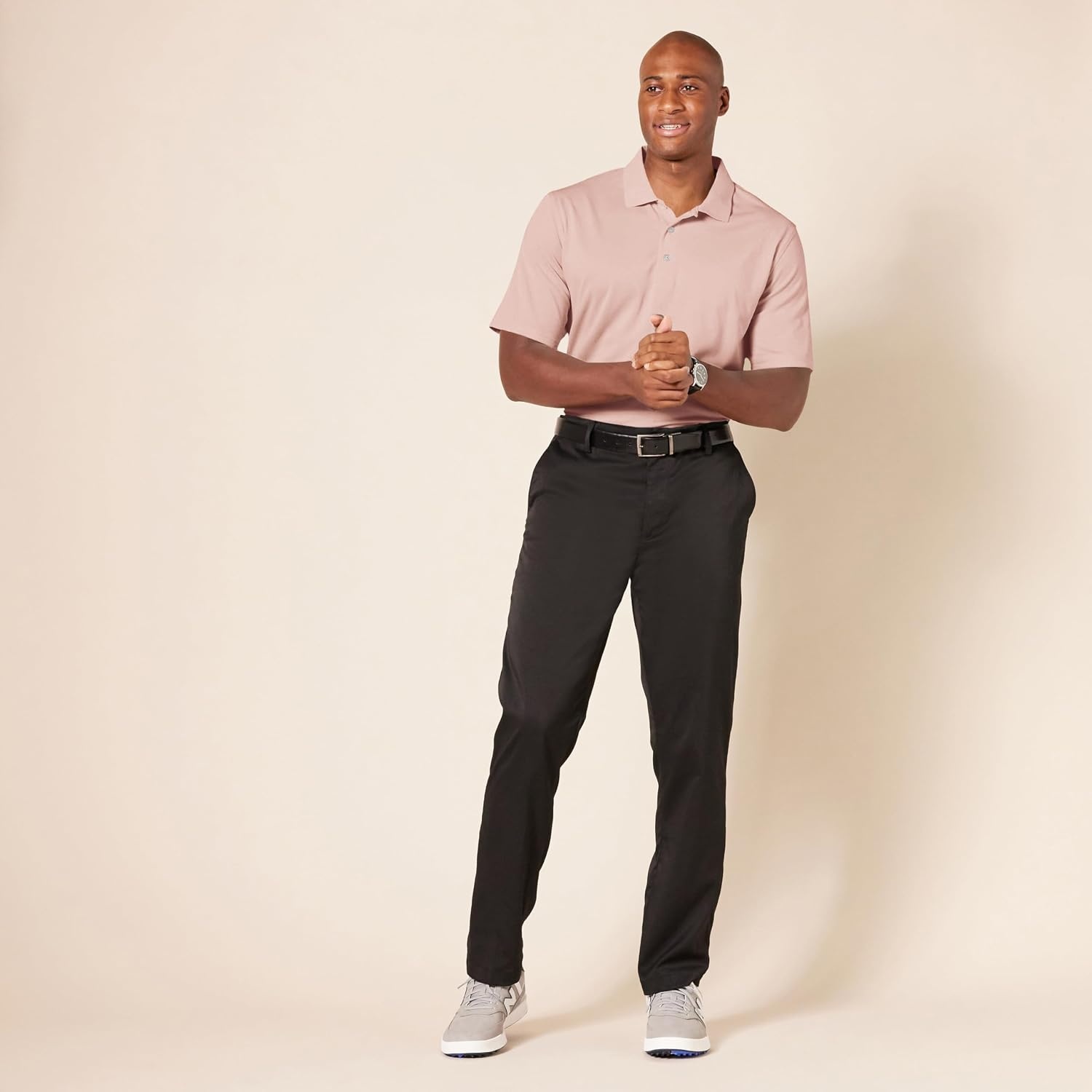 image:imageAmazon Essentials Mens Regular Fit Golf Polo Shirt MoistureWicking Quick Dry Recycled Polyester Short SleeveLight Pink