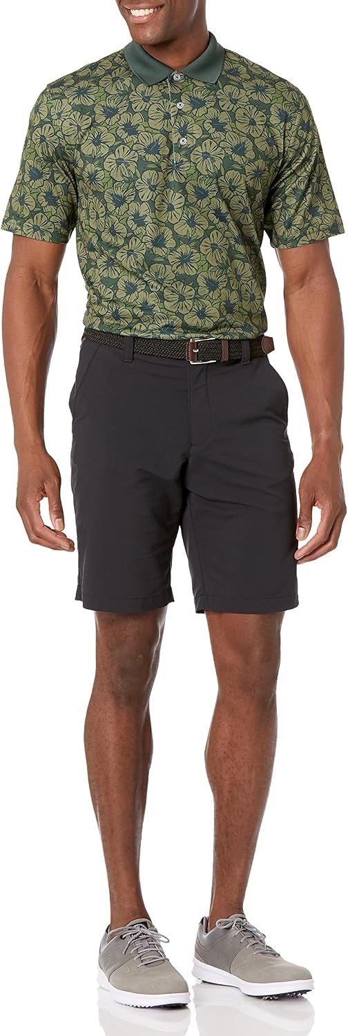 image:imageAmazon Essentials Mens Regular Fit Golf Polo Shirt MoistureWicking Quick Dry Recycled Polyester Short SleeveOlive Hibiscus Flower