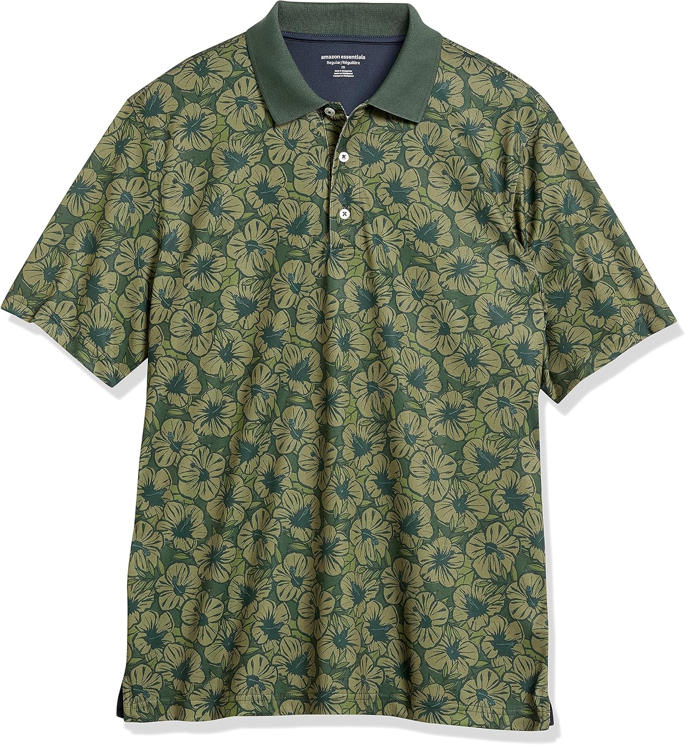image:imageAmazon Essentials Mens Regular Fit Golf Polo Shirt MoistureWicking Quick Dry Recycled Polyester Short SleeveOlive Hibiscus Flower