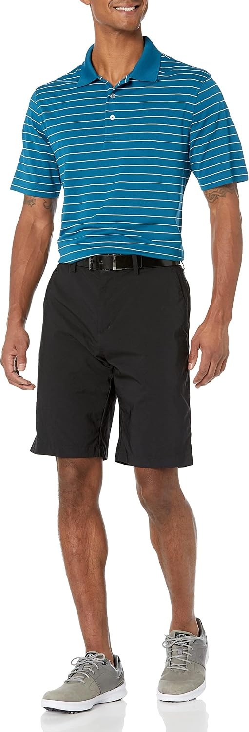 image:imageAmazon Essentials Mens Regular Fit Golf Polo Shirt MoistureWicking Quick Dry Recycled Polyester Short SleeveTeal Blue White Stripe