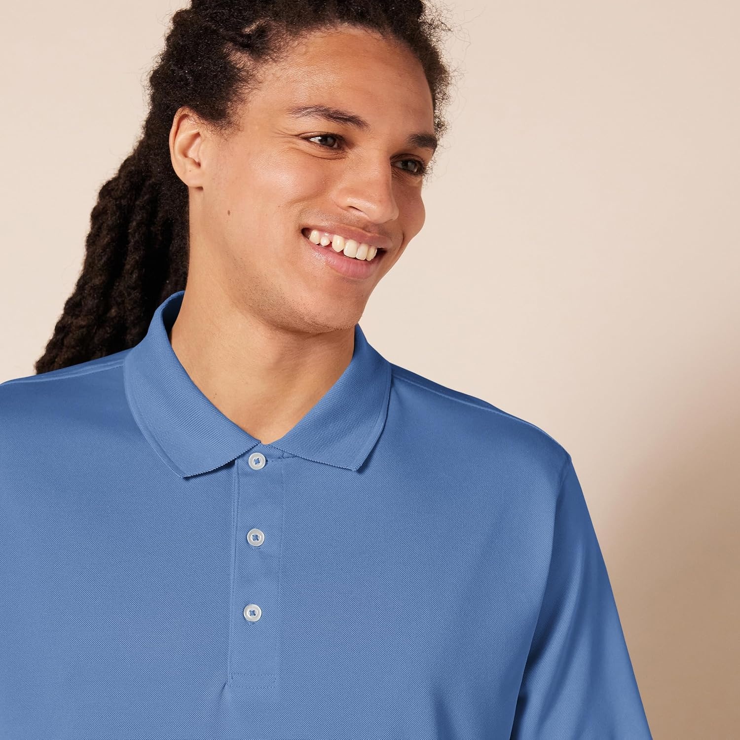 image:imageAmazon Essentials Mens Regular Fit Golf Polo Shirt MoistureWicking Quick Dry Recycled Polyester Short SleeveWashed Blue