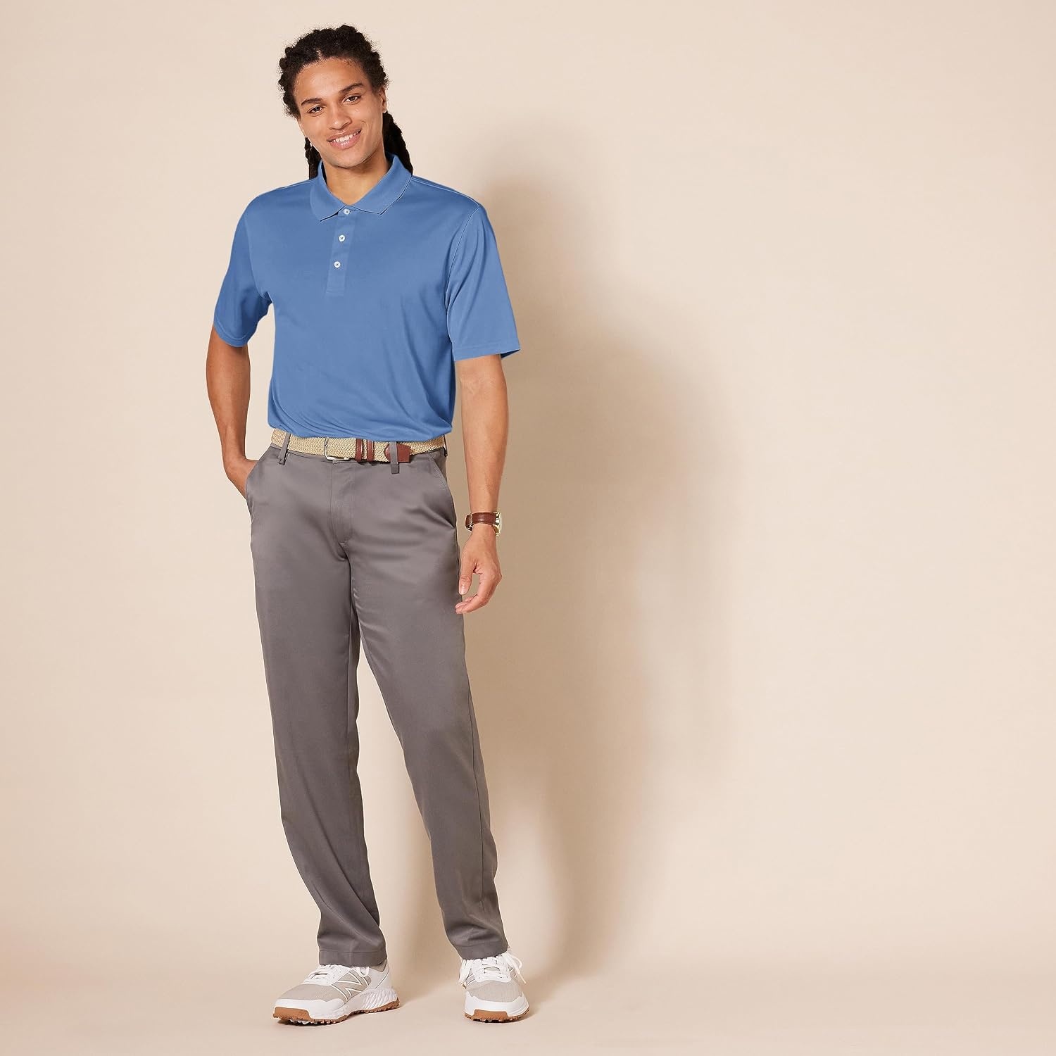 image:imageAmazon Essentials Mens Regular Fit Golf Polo Shirt MoistureWicking Quick Dry Recycled Polyester Short SleeveWashed Blue