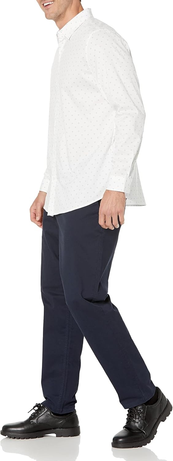 image:imageAmazon Essentials Mens Regular Fit Long Sleeve Wrinkle Resistant Stretch Dress ShirtNavy White Diamond Geo
